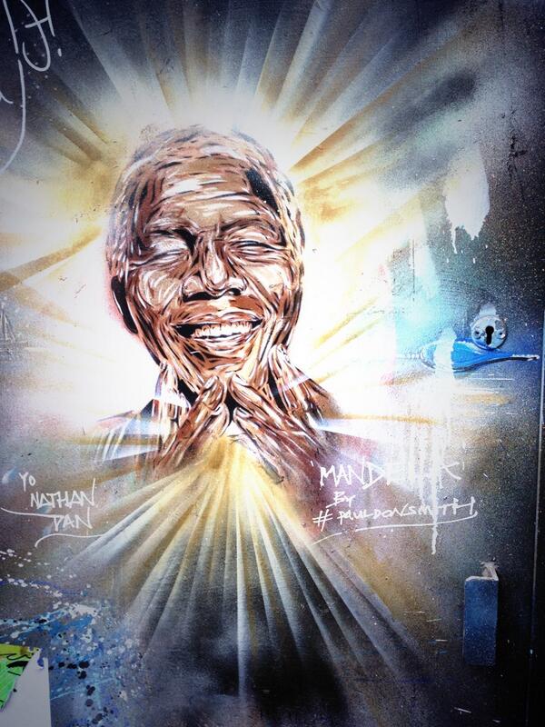 Mandela graffiti on BrickLane by artist Paul Don Smith